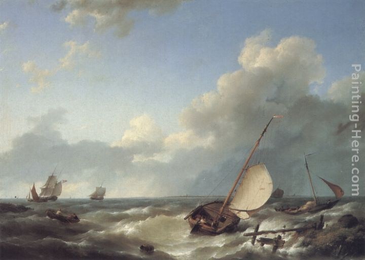 Hermanus Koekkoek Snr Shipping in a stiff breeze